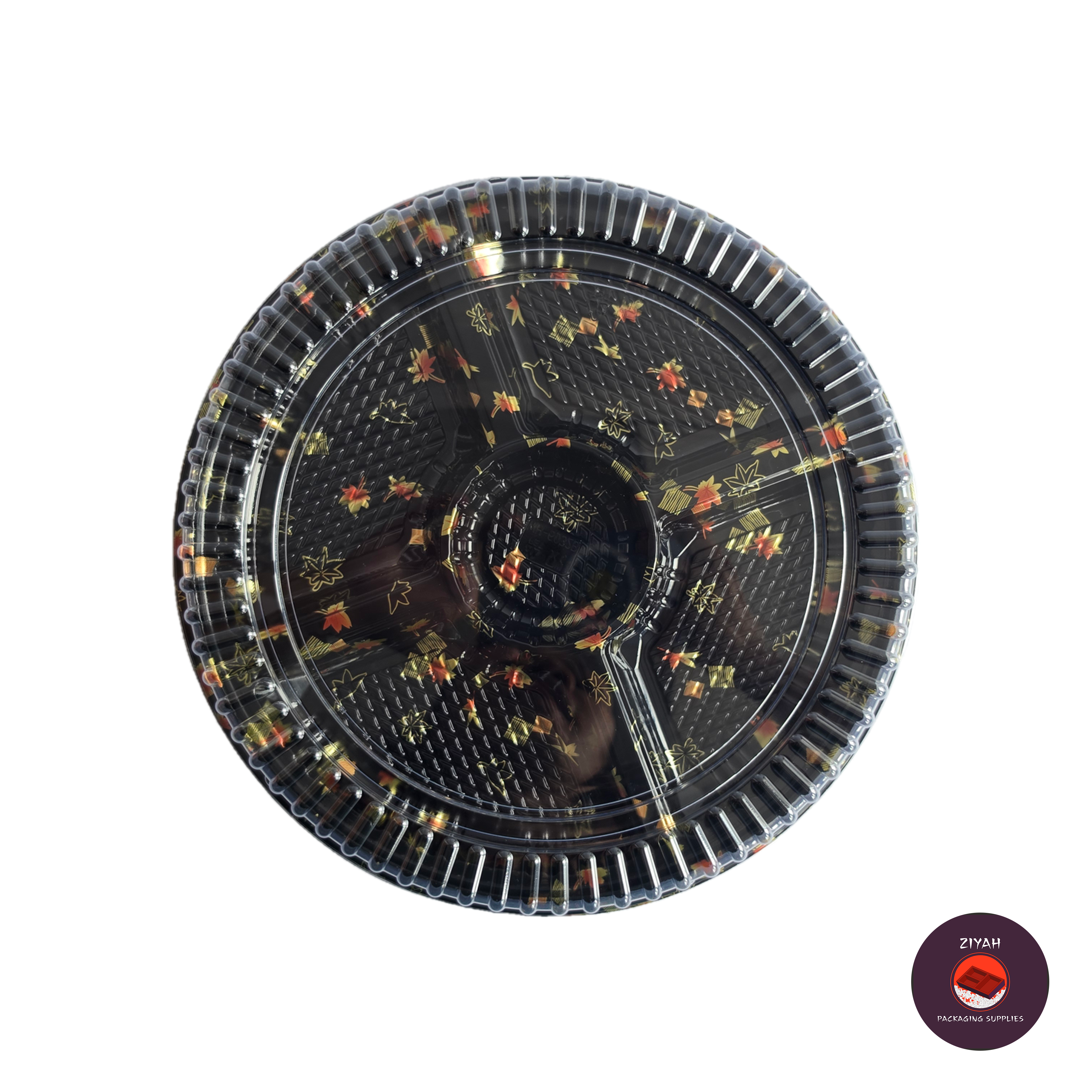 12.5" Round Sushi Tray with Division — top view | food packaging Philippines | Ziyah Packaging Supplies