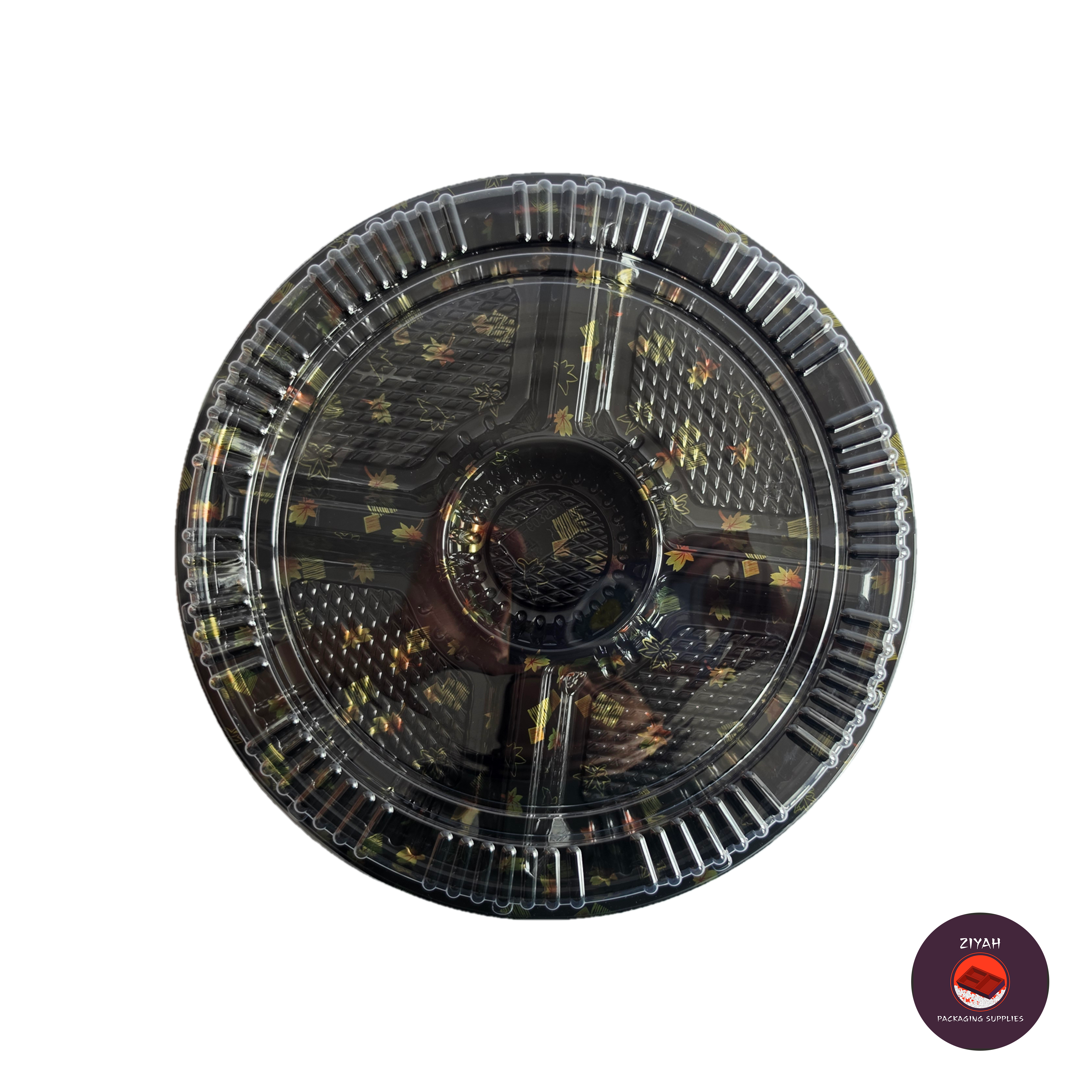 14" Round Sushi Tray with Division — top view | food packaging Philippines | Ziyah Packaging Supplies