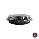 8" Round Sushi Tray with Lid (Round Sushi Trays, size 8" diameter · Tray H 1" · Lid H 1") — flat view. Food-grade packaging for sale in the Philippines | Ziyah Packaging Supplies