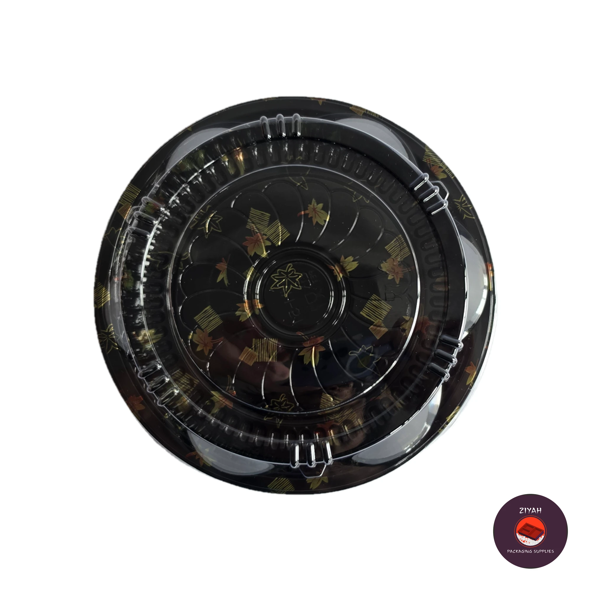 8" Round Sushi Tray with Lid (Round Sushi Trays, size 8" diameter · Tray H 1" · Lid H 1") — top view. Food-grade packaging for sale in the Philippines | Ziyah Packaging Supplies
