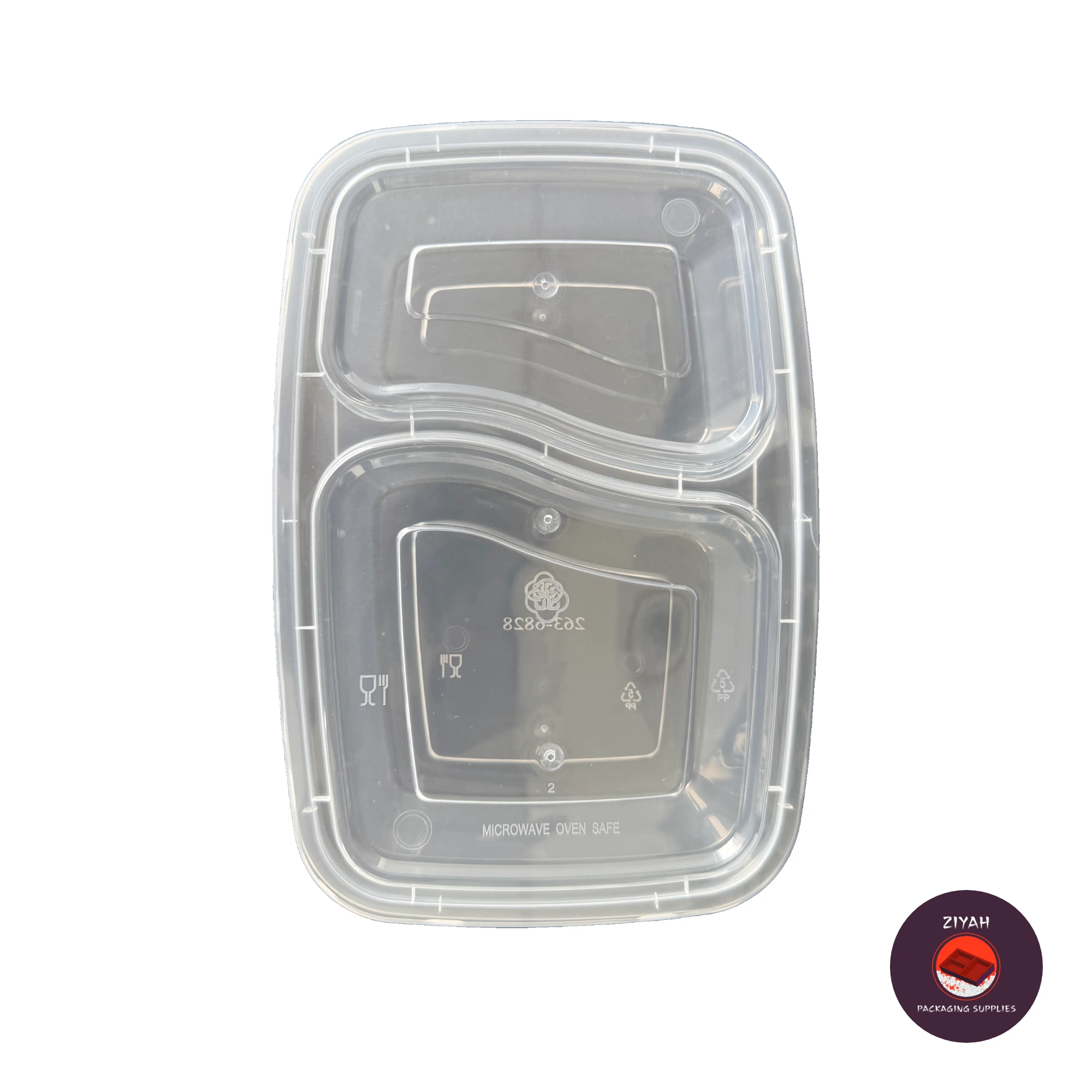 2 Division Hard Bento Box (Clear) (Hard Bento Clear, Clear color, size 1000ml · 21.1 × 14.5 × 4.5 cm) — product photo 1. Food-grade packaging for sale in the Philippines | Ziyah Packaging Supplies