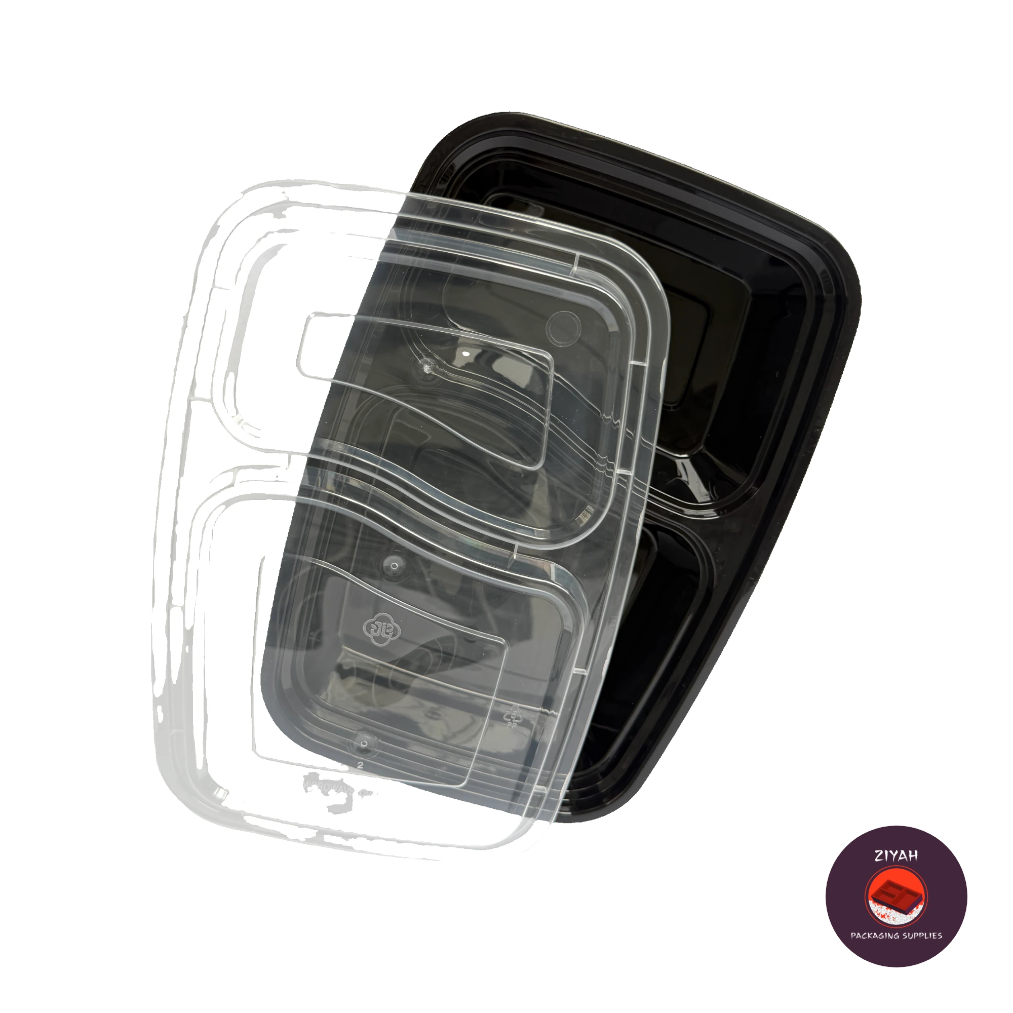 2 Division Hard Bento Box (Black) (Hard Bento Black, Black color, size 1000ml · 21.1 × 14.5 × 4.5 cm) — product photo 2. Food-grade packaging for sale in the Philippines | Ziyah Packaging Supplies