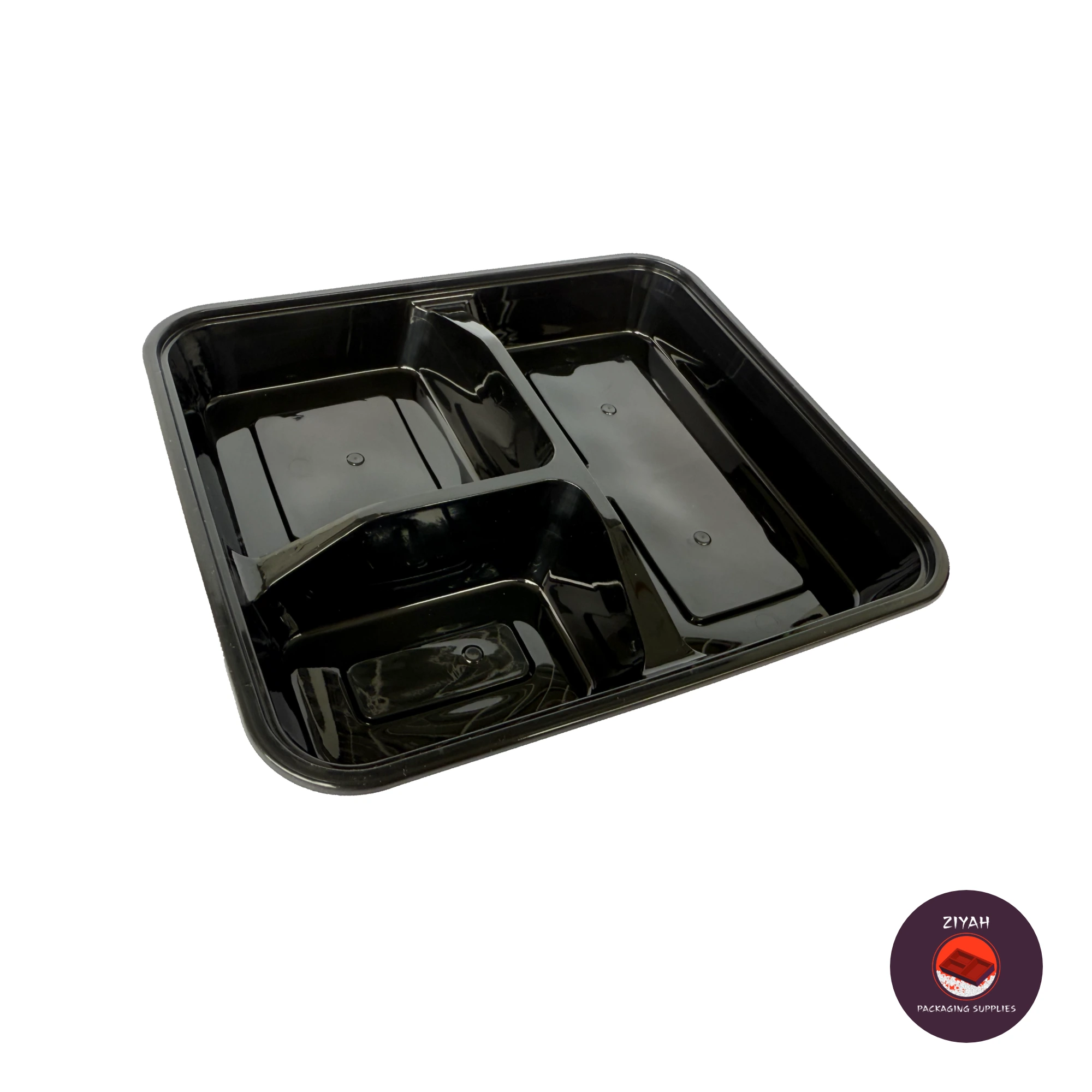 3 Division Hard Bento Box (Black) (Hard Bento Black, Black color, size 1000ml · 20.95 × 17.78 × 3.81 cm) — product photo 1. Food-grade packaging for sale in the Philippines | Ziyah Packaging Supplies