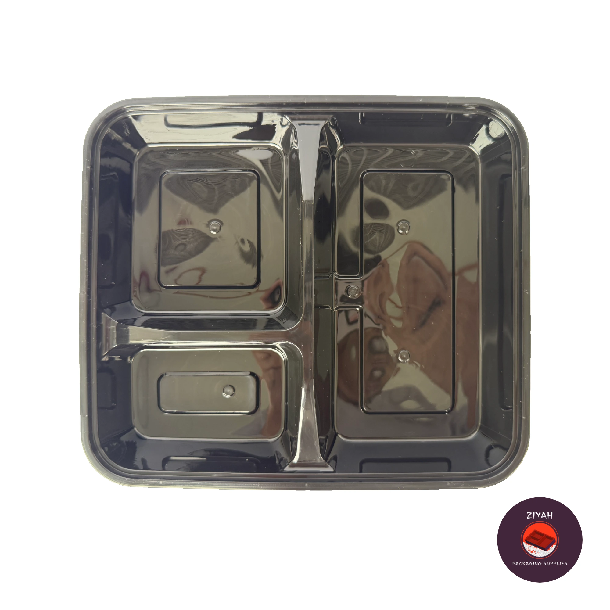 3 Division Hard Bento Box (Black) (Hard Bento Black, Black color, size 1000ml · 20.95 × 17.78 × 3.81 cm) — product photo 6. Food-grade packaging for sale in the Philippines | Ziyah Packaging Supplies