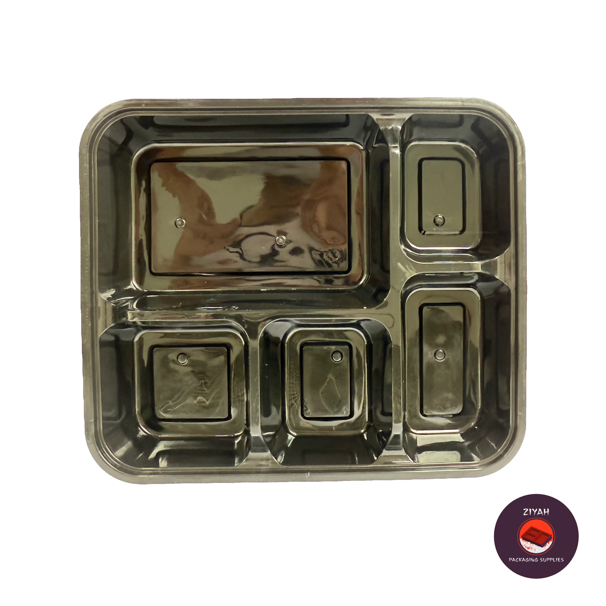 5 Division Hard Bento Box (Black) (Hard Bento Black, Black color, size 1000ml · 20.95 × 17.78 × 3.81 cm) — product photo 2. Food-grade packaging for sale in the Philippines | Ziyah Packaging Supplies