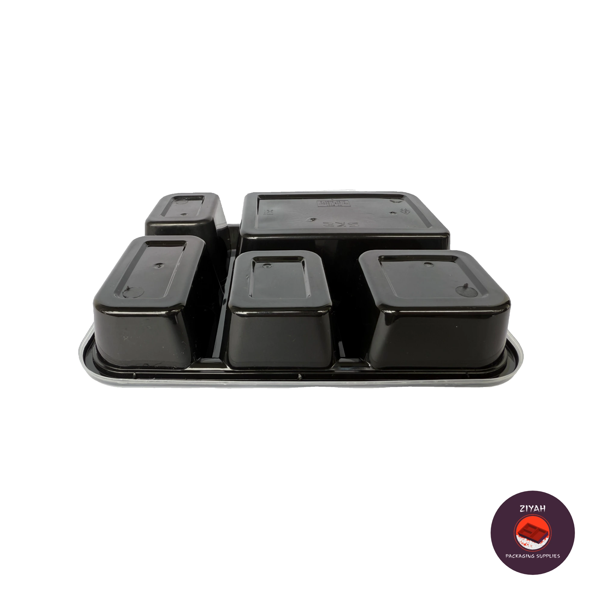 5 Division Hard Bento Box (Black) (Hard Bento Black, Black color, size 1000ml · 20.95 × 17.78 × 3.81 cm) — product photo 6. Food-grade packaging for sale in the Philippines | Ziyah Packaging Supplies