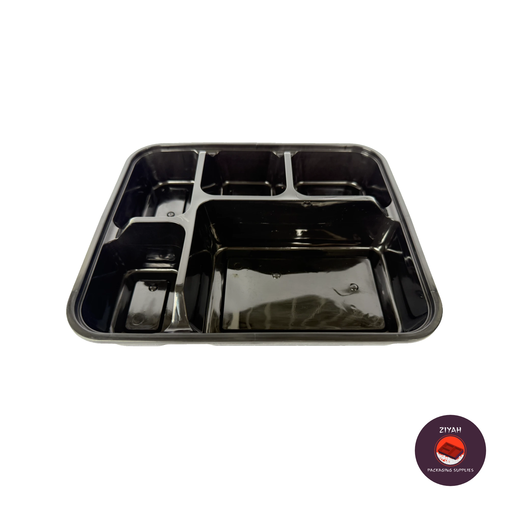 5 Division Hard Bento Box (Black) (Hard Bento Black, Black color, size 1000ml · 20.95 × 17.78 × 3.81 cm) — product photo 1. Food-grade packaging for sale in the Philippines | Ziyah Packaging Supplies