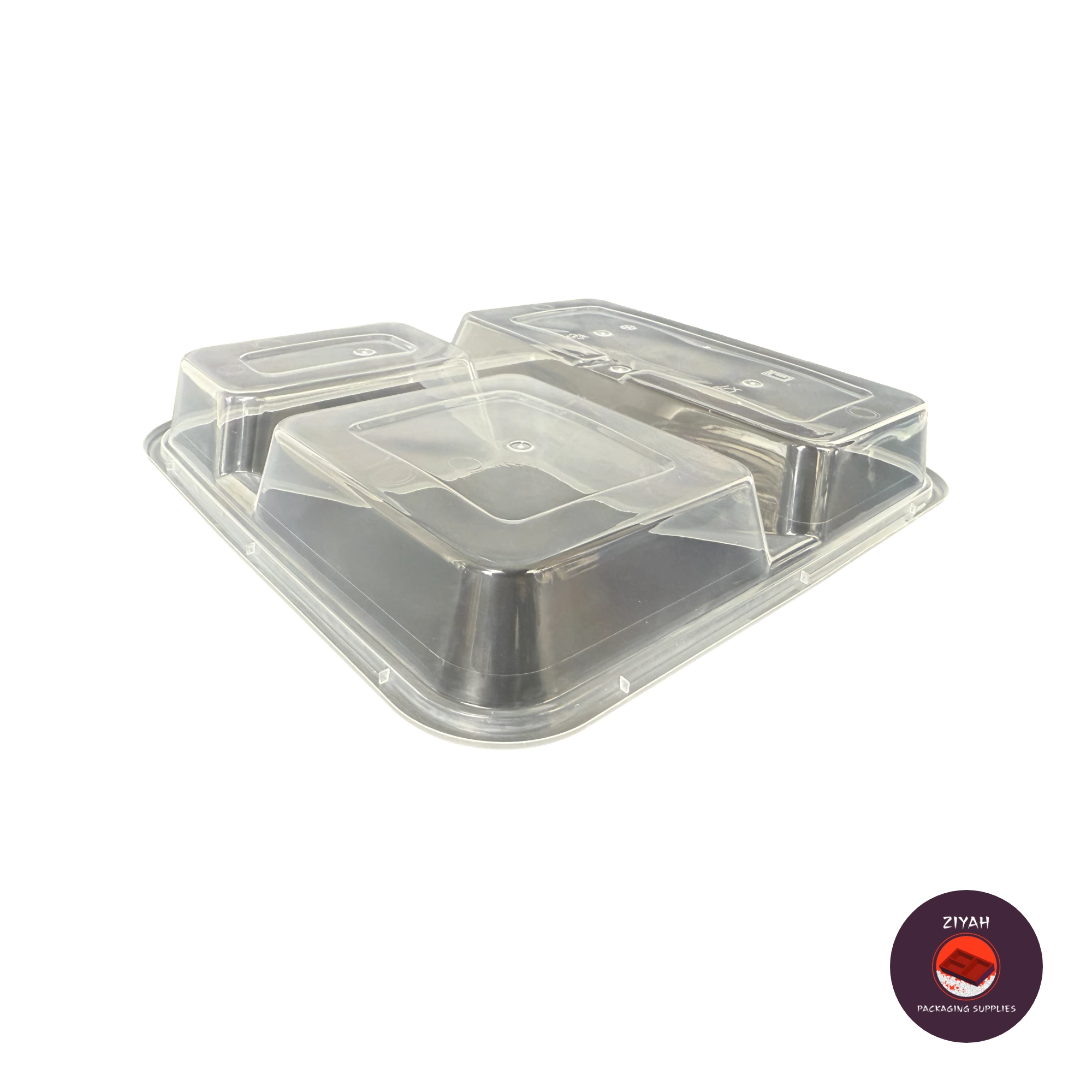 3 Division Hard Bento Box (Clear) (Hard Bento Clear, Clear color, size 1000ml · 20.95 × 17.78 × 3.81 cm) — product photo 2. Food-grade packaging for sale in the Philippines | Ziyah Packaging Supplies