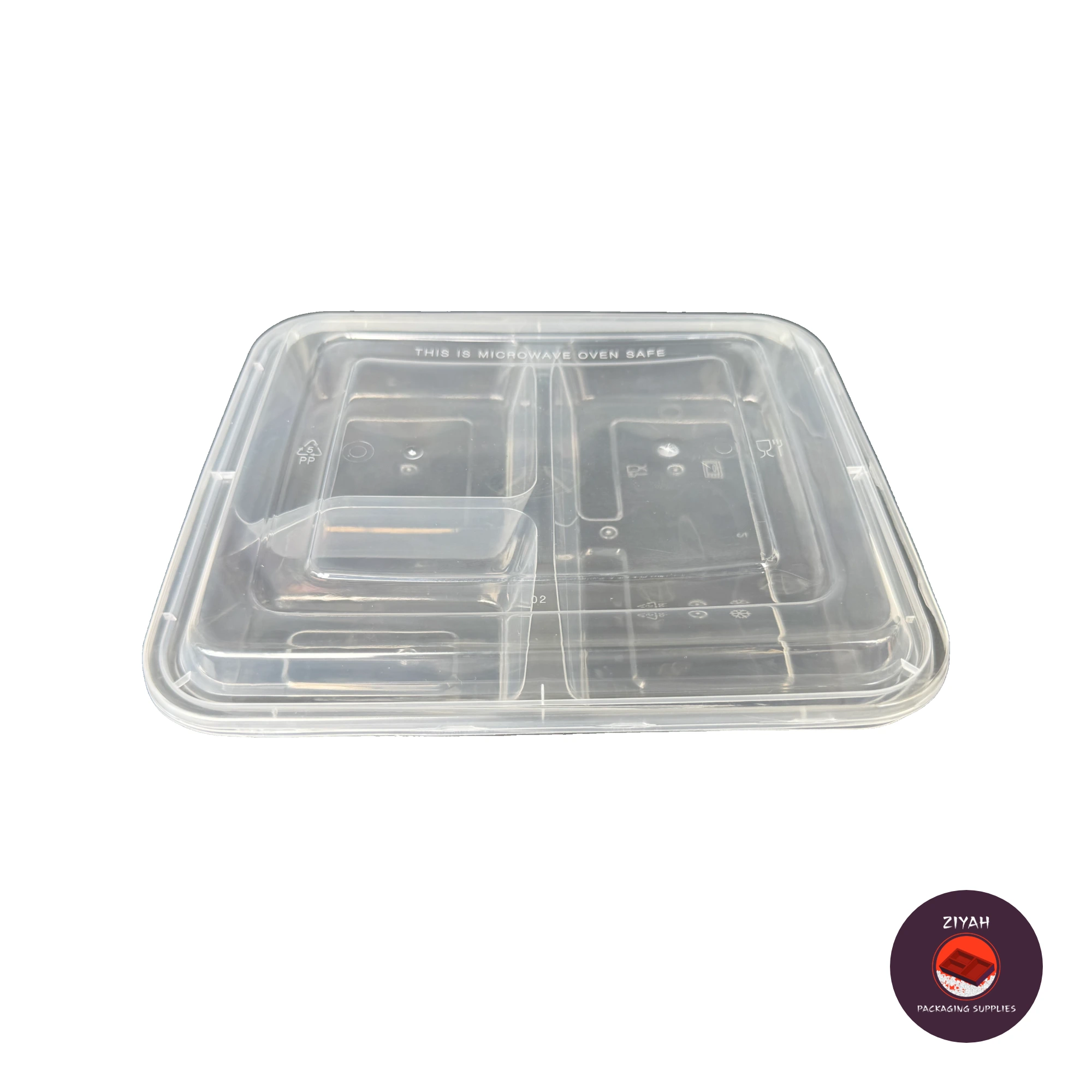 3 Division Hard Bento Box (Clear) (Hard Bento Clear, Clear color, size 1000ml · 20.95 × 17.78 × 3.81 cm) — product photo 3. Food-grade packaging for sale in the Philippines | Ziyah Packaging Supplies