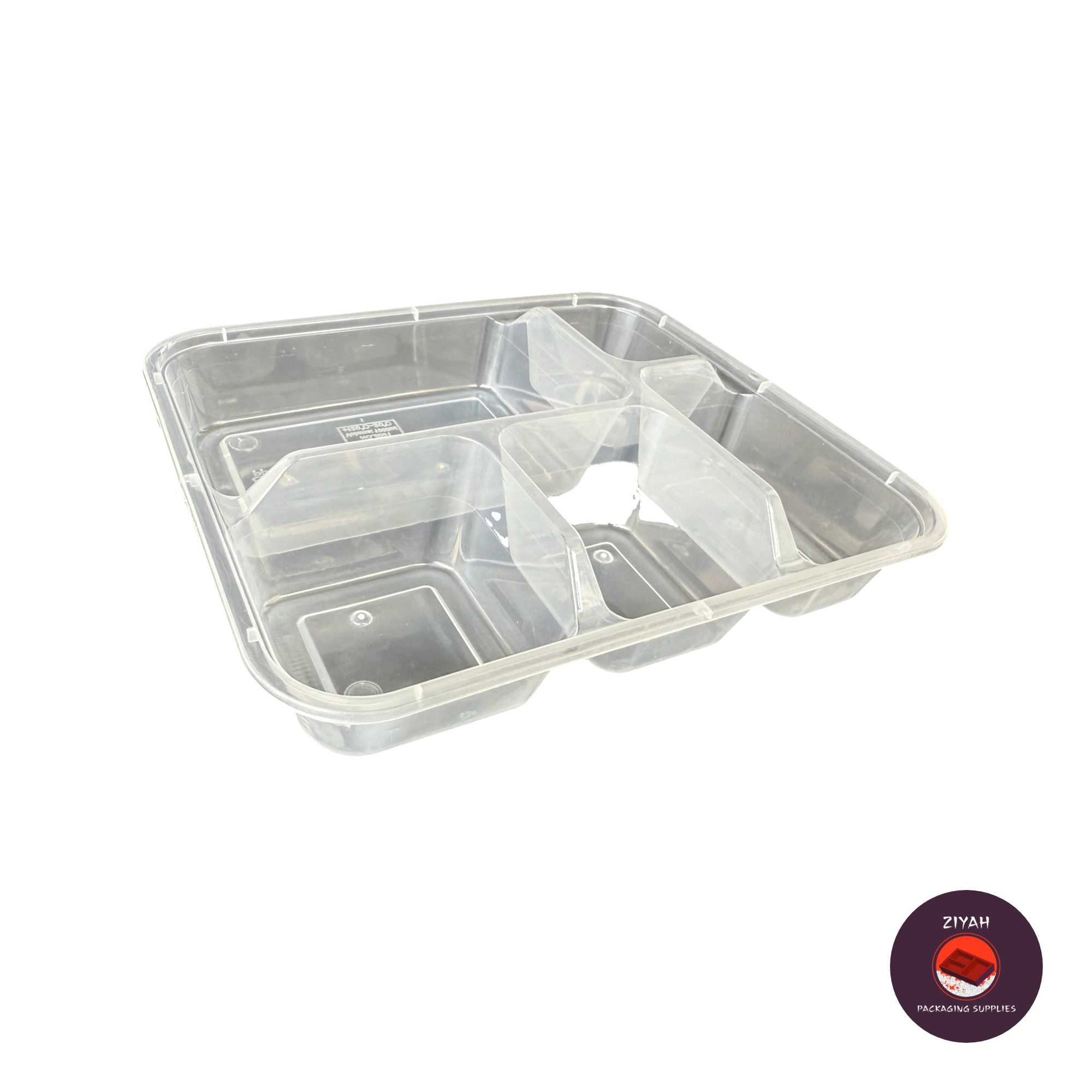 5 Division Hard Bento Box (Clear) (Hard Bento Clear, Clear color, size 1000ml · 20.95 × 17.78 × 3.81 cm) — product photo 2. Food-grade packaging for sale in the Philippines | Ziyah Packaging Supplies