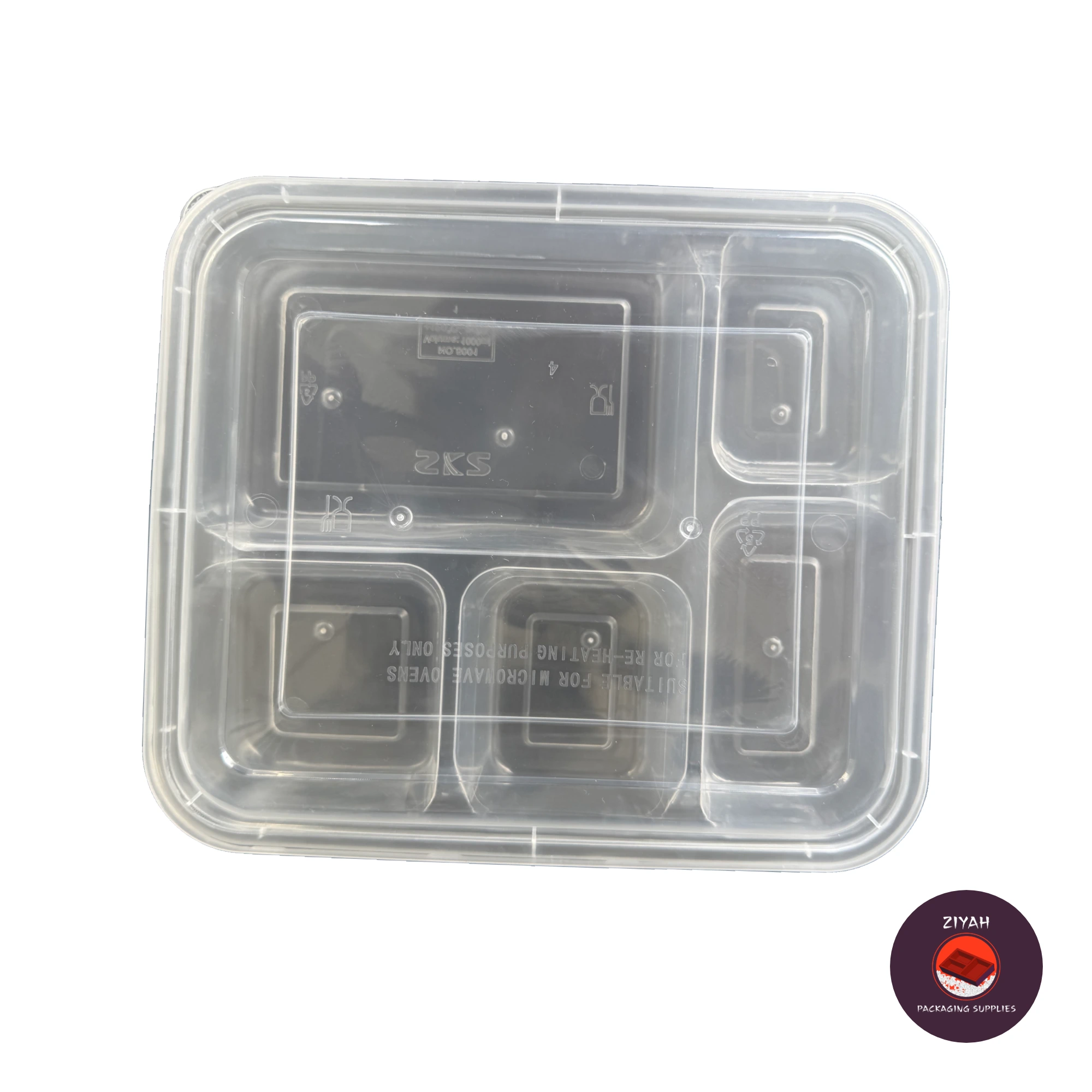 5 Division Hard Bento Box (Clear) (Hard Bento Clear, Clear color, size 1000ml · 20.95 × 17.78 × 3.81 cm) — product photo 1. Food-grade packaging for sale in the Philippines | Ziyah Packaging Supplies