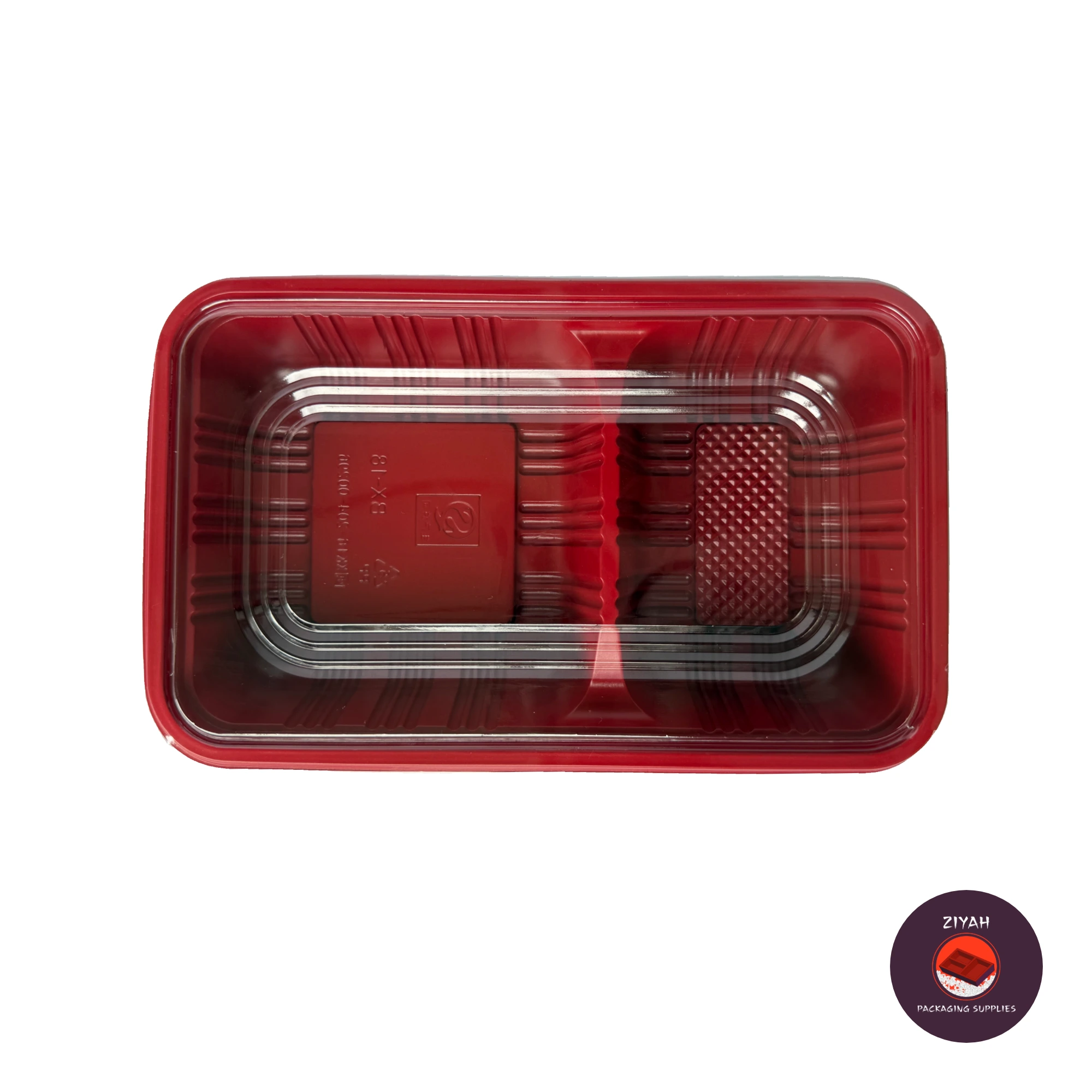 2 Division Bento Box (Bento Boxes, Red & Black color, size 22.5 × 14.5 × 5.5 cm) — product photo 2. Food-grade packaging for sale in the Philippines | Ziyah Packaging Supplies