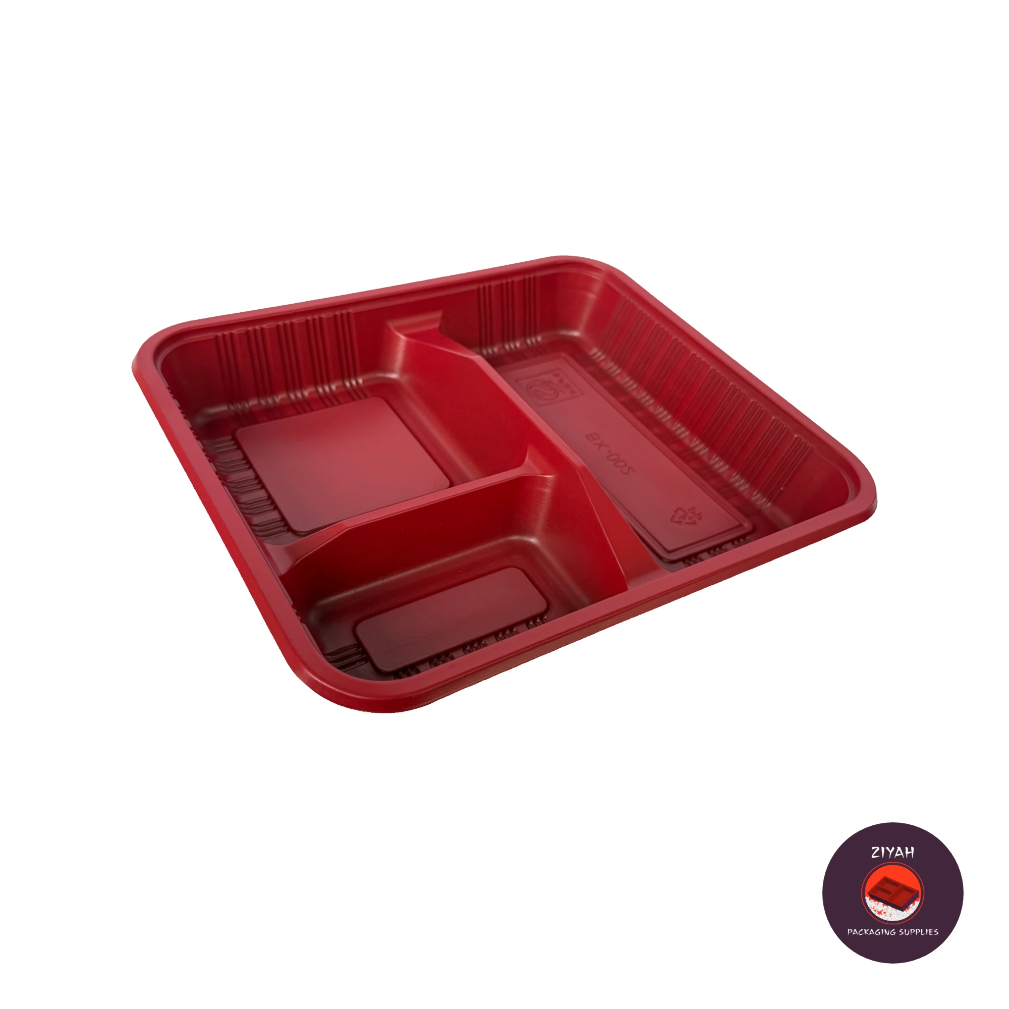 3 Division Bento Box (Bento Boxes, Red & Black color, size 22.5 × 19.5 × 3.5 cm) — product photo 4. Food-grade packaging for sale in the Philippines | Ziyah Packaging Supplies