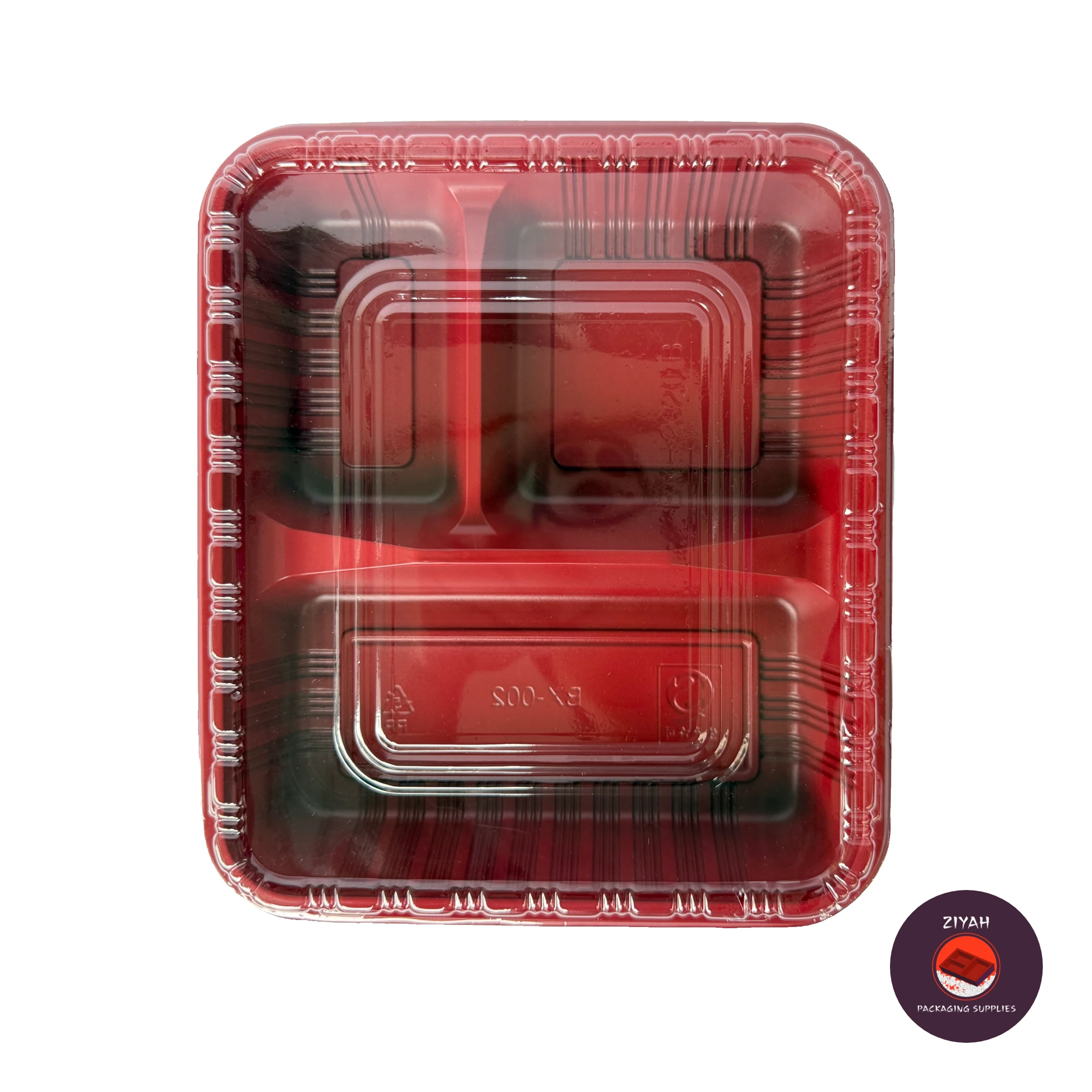 3 Division Bento Box (Bento Boxes, Red & Black color, size 22.5 × 19.5 × 3.5 cm) — product photo 2. Food-grade packaging for sale in the Philippines | Ziyah Packaging Supplies