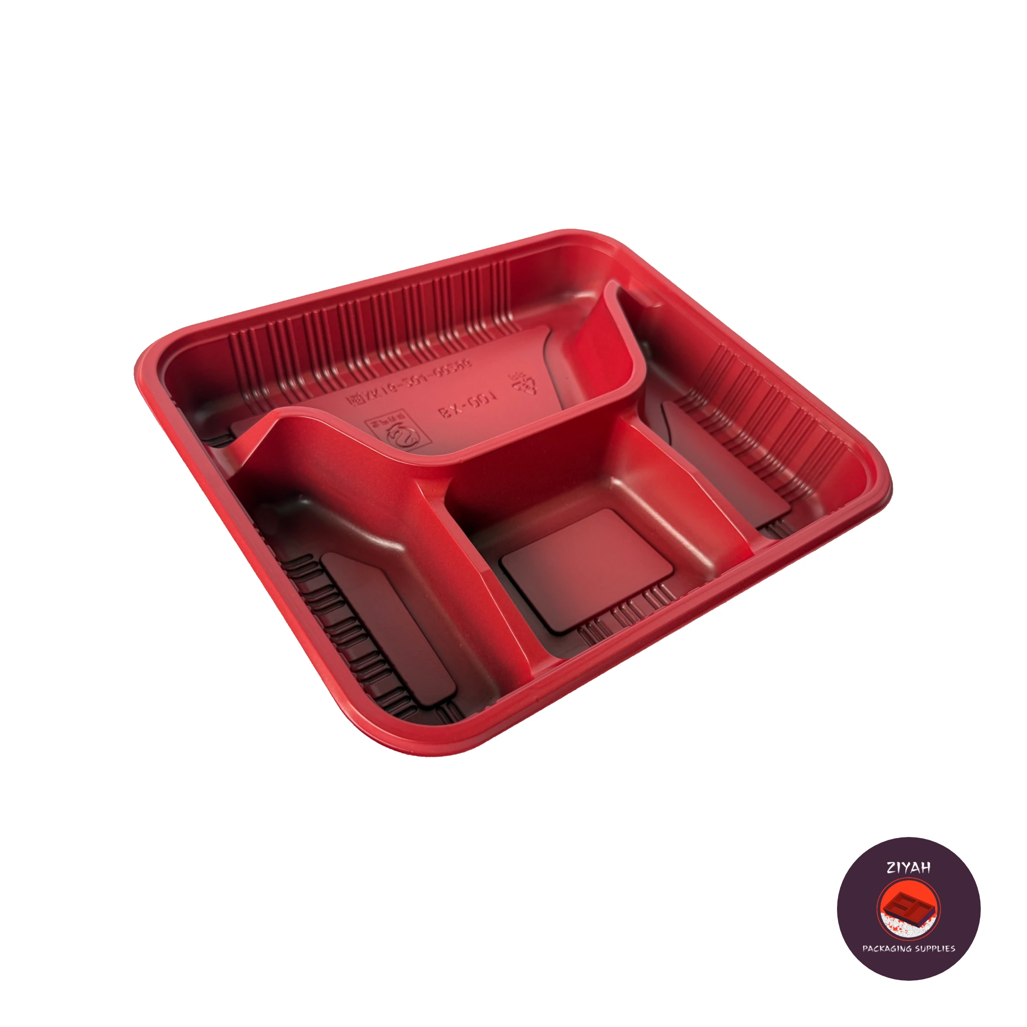 4 Division Bento Box (Bento Boxes, Red & Black color, size 22.5 × 19.5 × 3.5 cm) — product photo 2. Food-grade packaging for sale in the Philippines | Ziyah Packaging Supplies