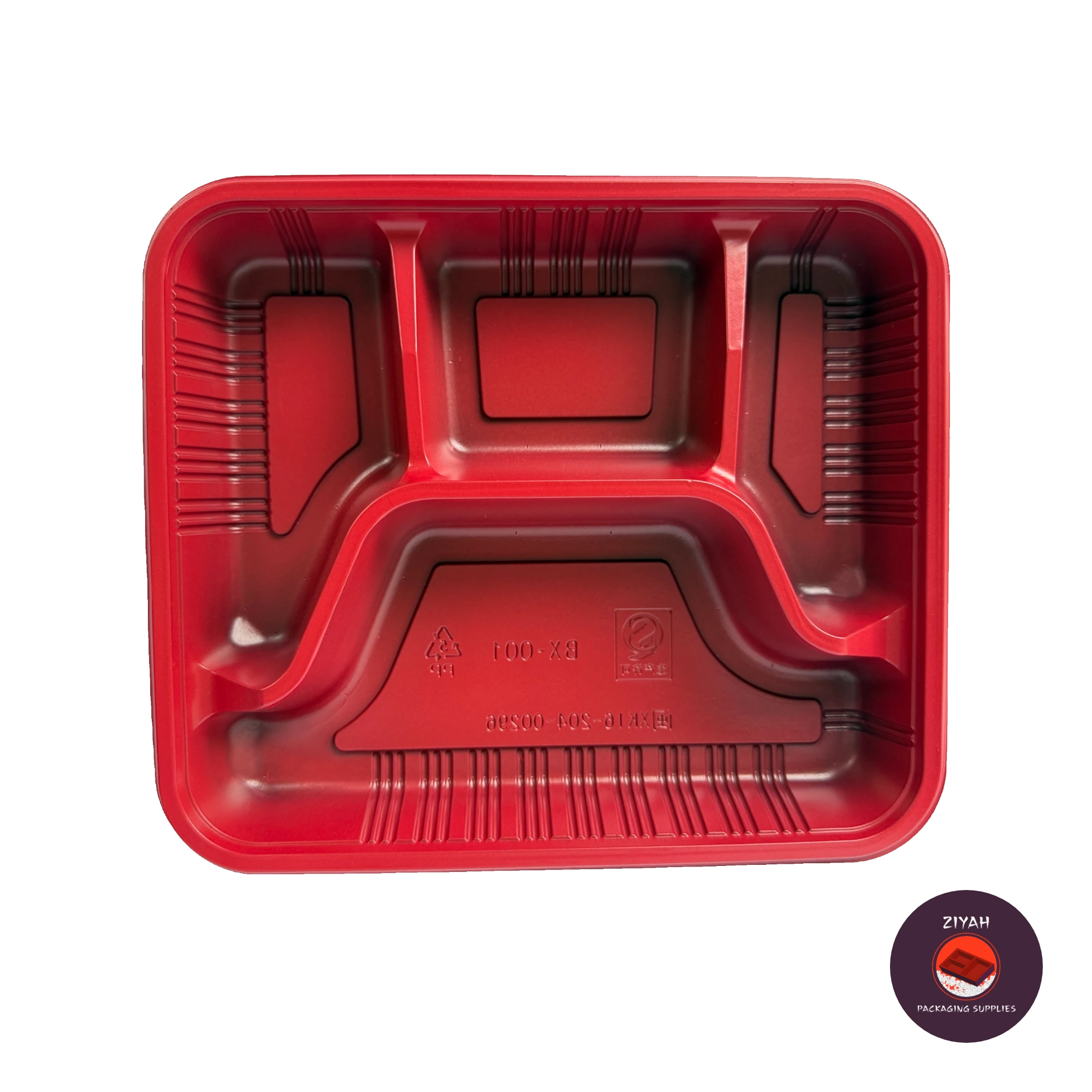 4 Division Bento Box (Bento Boxes, Red & Black color, size 22.5 × 19.5 × 3.5 cm) — product photo 4. Food-grade packaging for sale in the Philippines | Ziyah Packaging Supplies